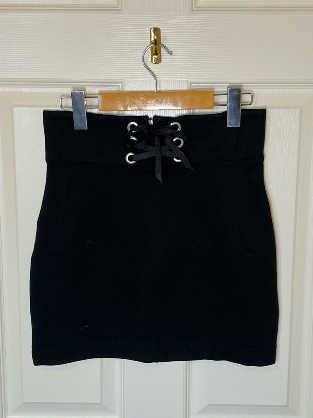 Topshop PETITE Black Lace-Up Waist Mini Skirt